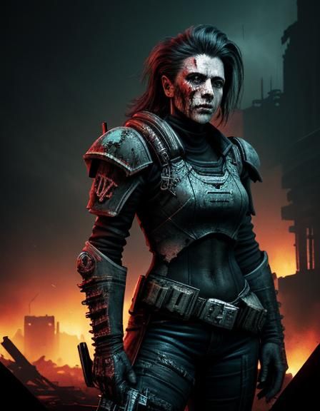 Battle Sister warhammer 40k, Betty Page. Splatterpunk inspired Blood and fantasy elements.Made by Fantasy art and HQ art...