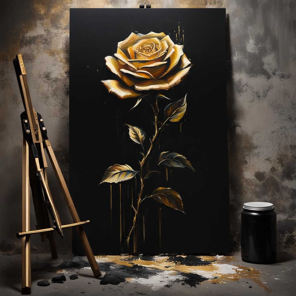 Queen of Swords Painting with Golden Rose-Sword