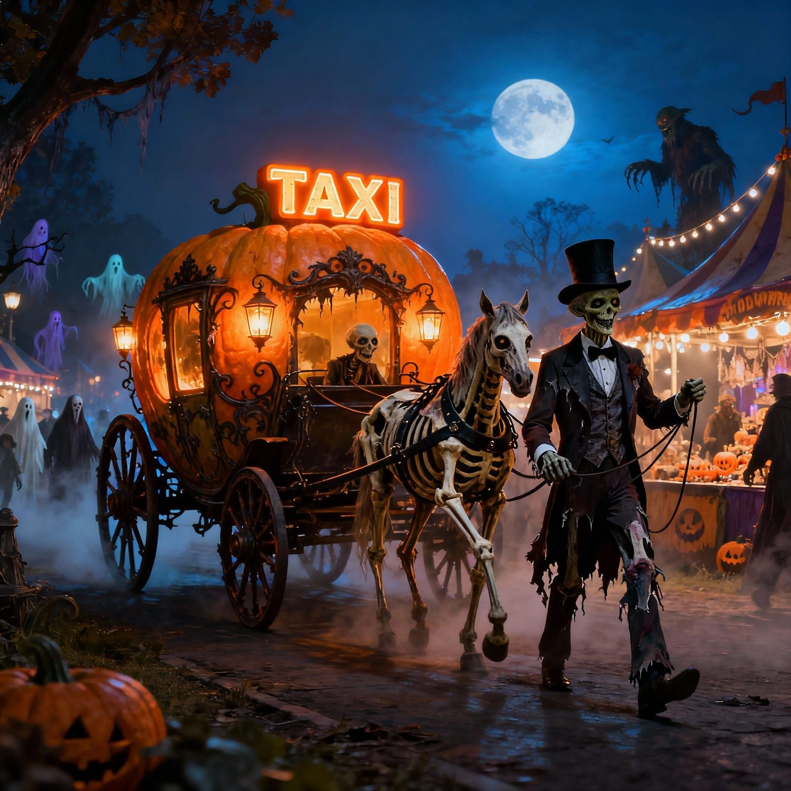 Spooky Halloween Taxi Pumpkin Carriage