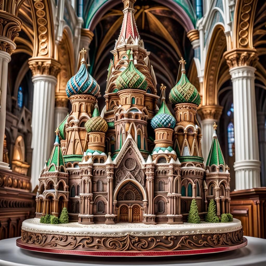 Ornate Cake Sculpture of Saint Basil's Cathedral