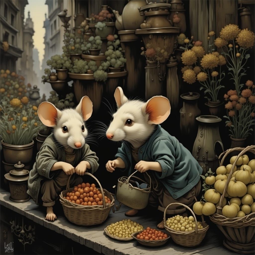 Mice Shopping at Market, Insanely Detailed Art