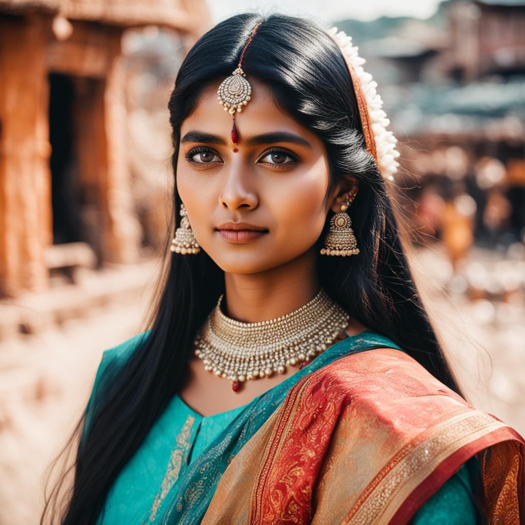 Indian Woman with Ocean Eyes Portrait