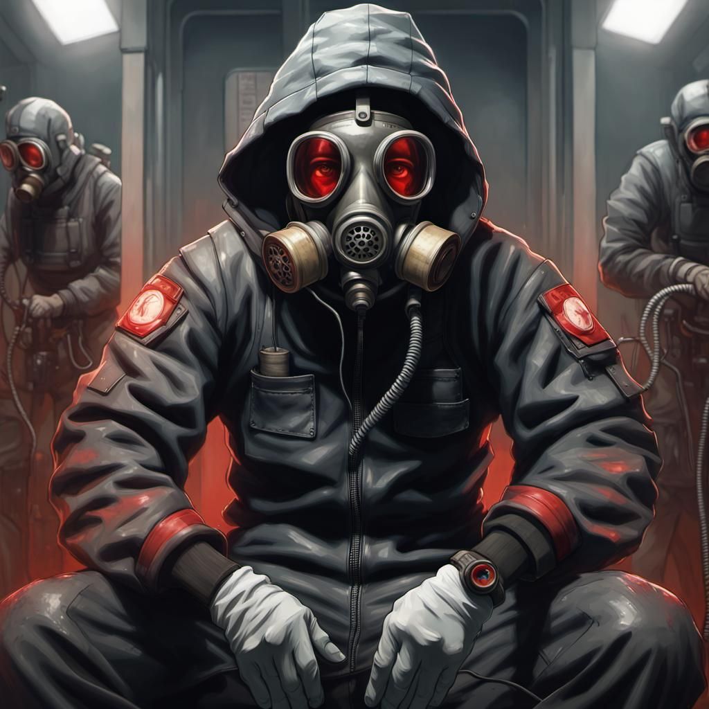 Tortured Prisoner in Gas Mask: Digital Art Portrait