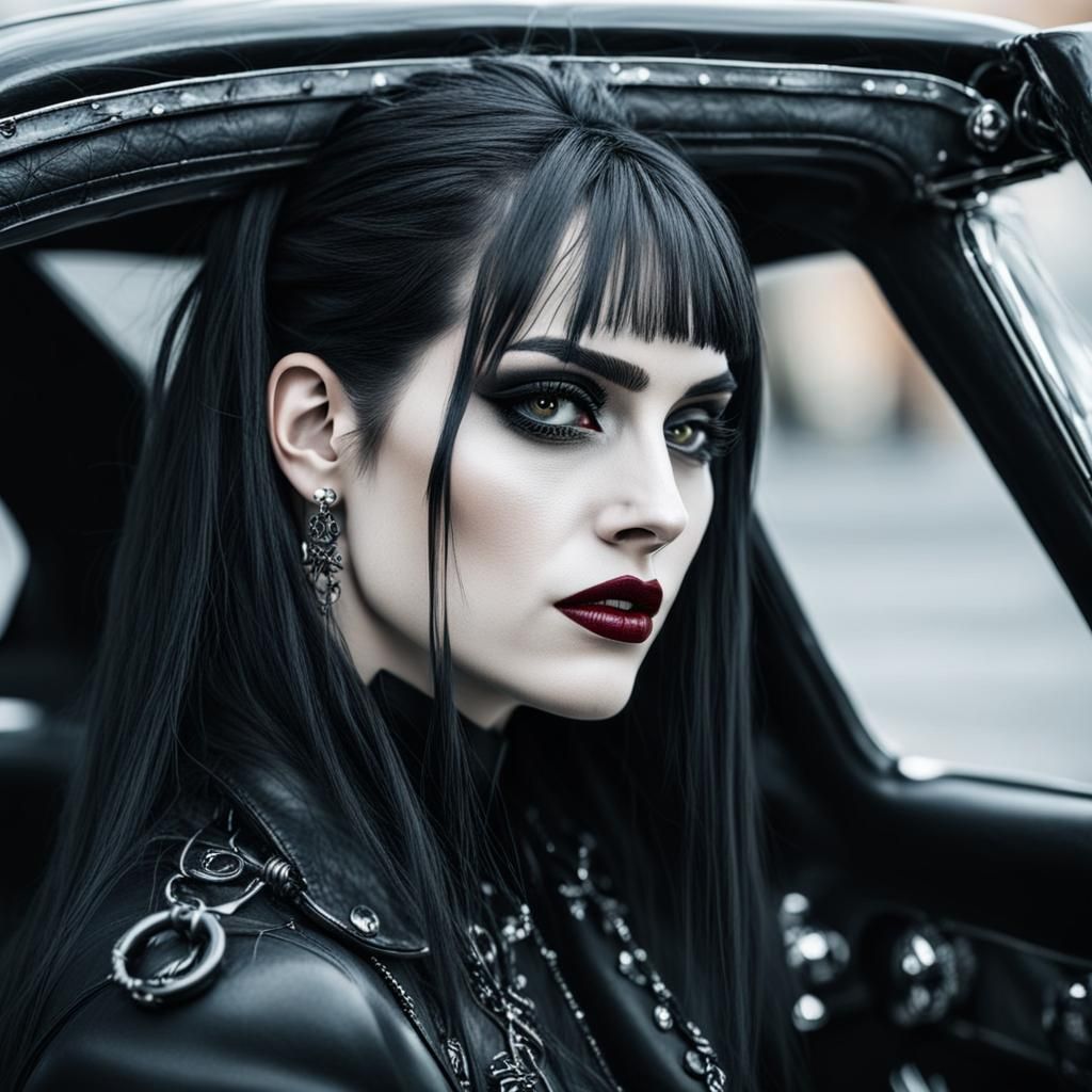 Gothic Young Woman Portrait with Car