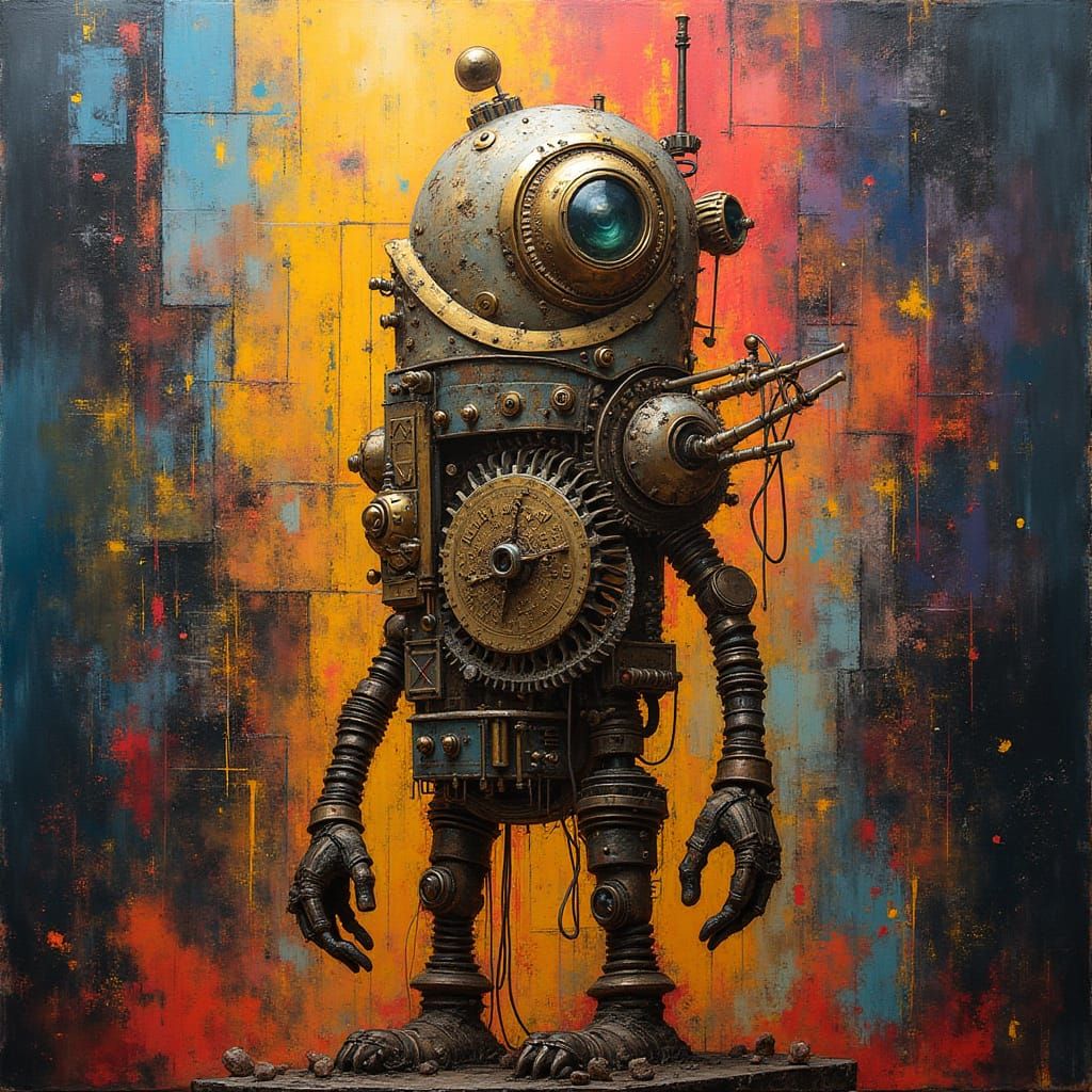 Clockwork Automaton in Abstract Geometric Paint Explosion