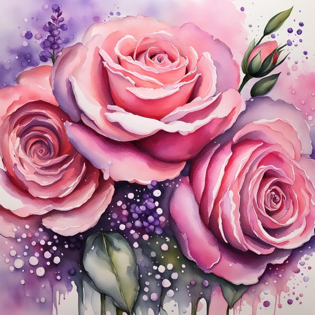Pink Olivia Austin Roses in Watercolour