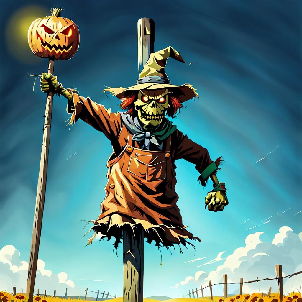Angry Scarecrow Hanging on a Pole