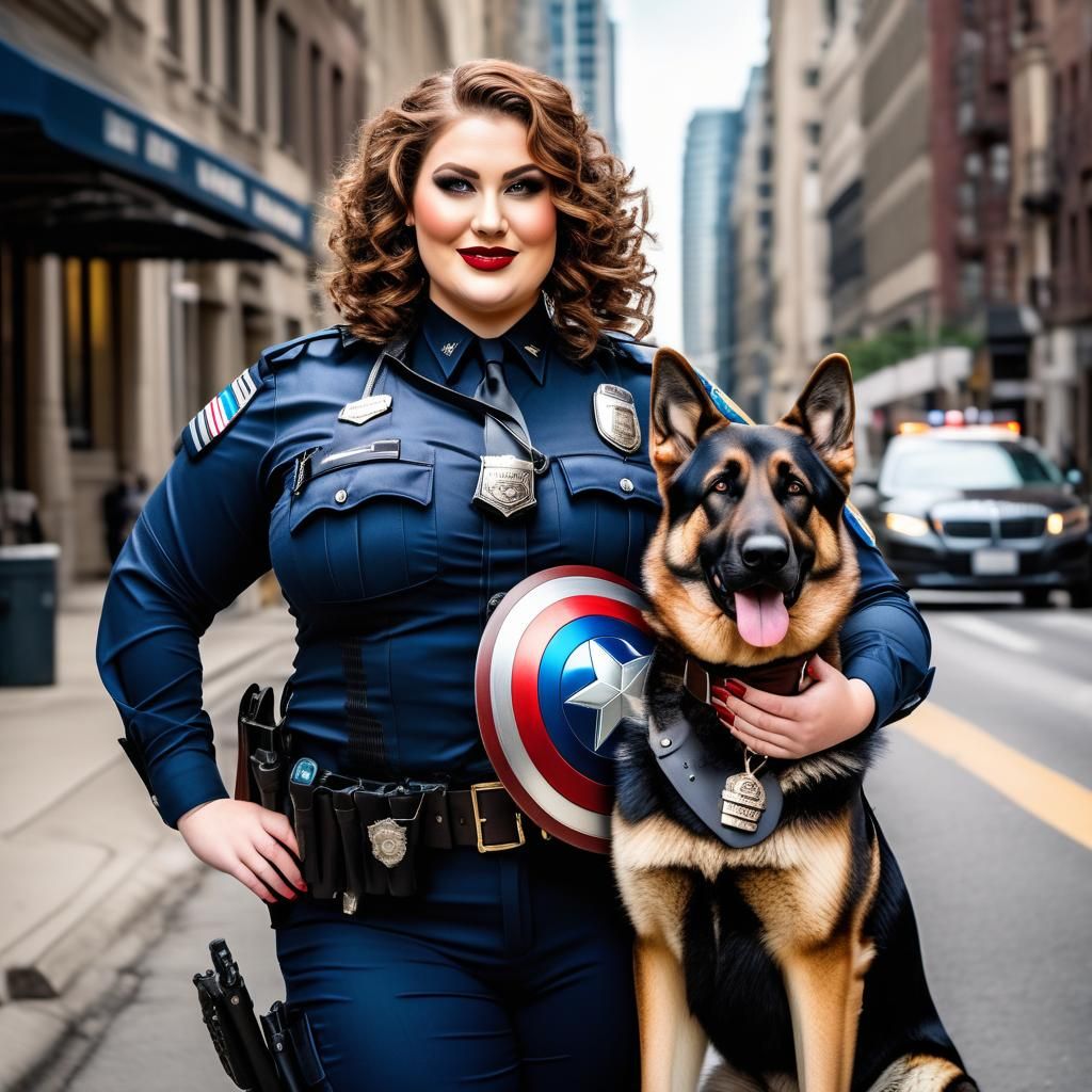 Plus Size Officer with Captain America Shield