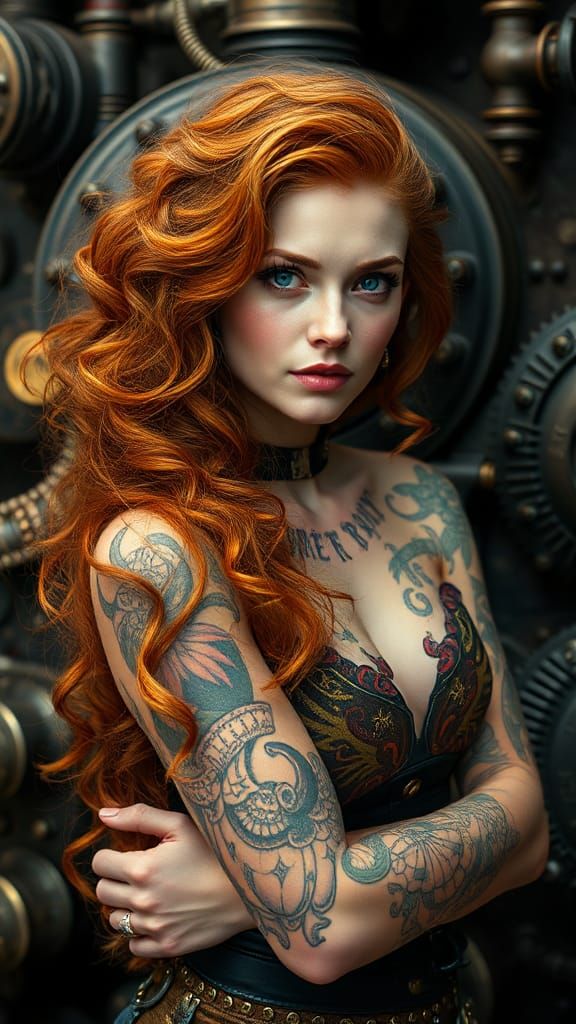 Steampunk Woman with Sci-Fi Tattoos