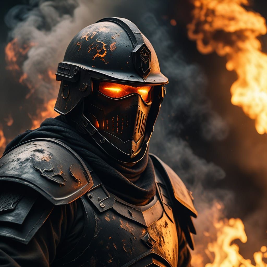 Dark Soldier Amidst Cinematic Flames