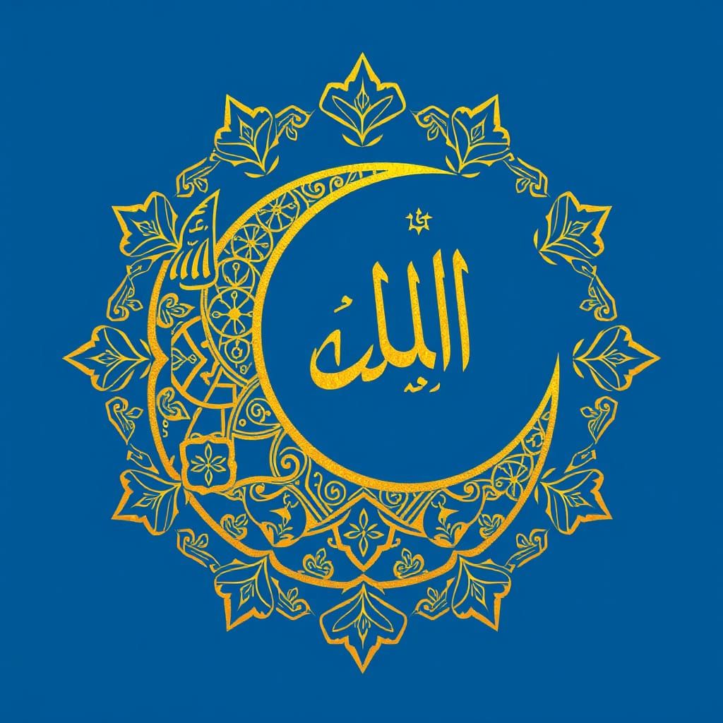 Islamic Symbol of Crescent Moon in Geometric Patterns and Ar...