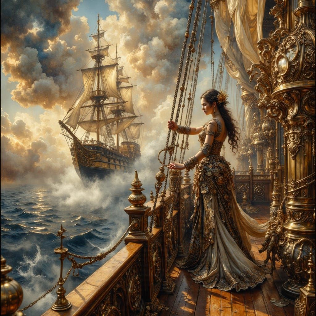 Steampunk Airship Voyager in Art Nouveau Style
