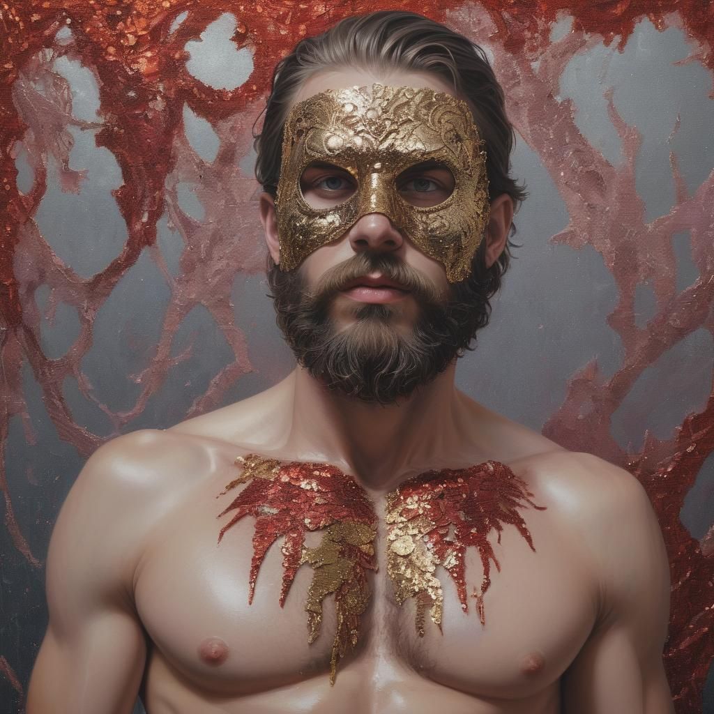 Ruby Sculpture of a Handsome Bearded Man