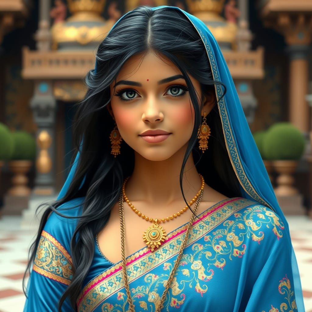 Regal Indian Princess in Lavish Sari