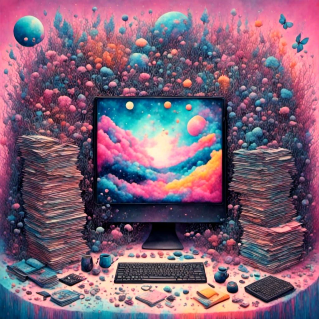 Organized Computer Screen in Hand-Drawn Retro Style