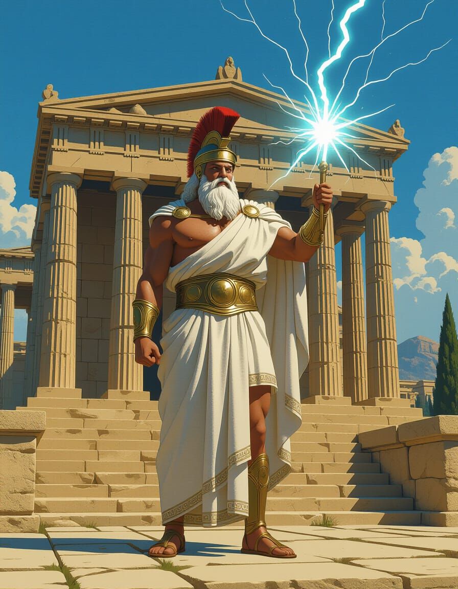 Zeus in Greek Temple, Digital Painting Style