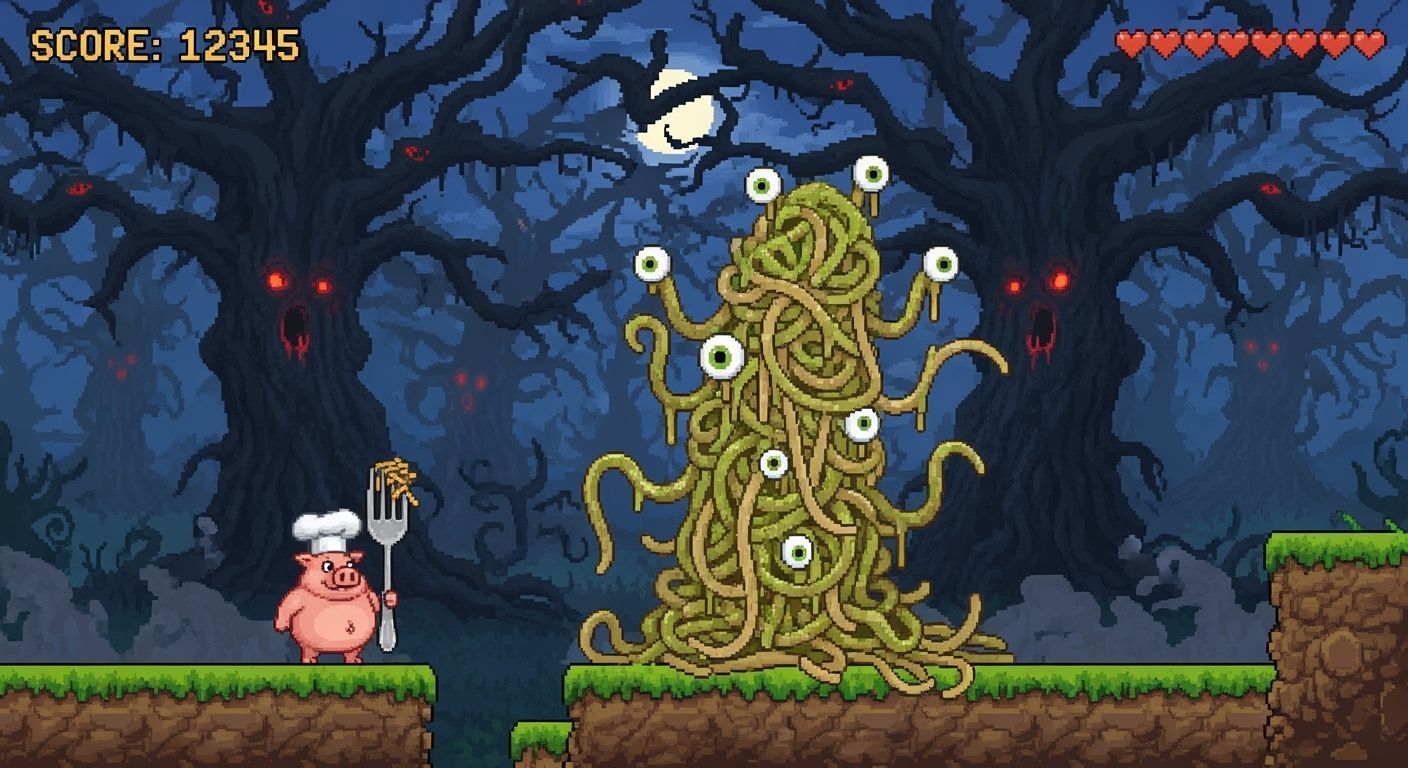 Pixel Art Pig vs. Spaghetti Monster Final Boss