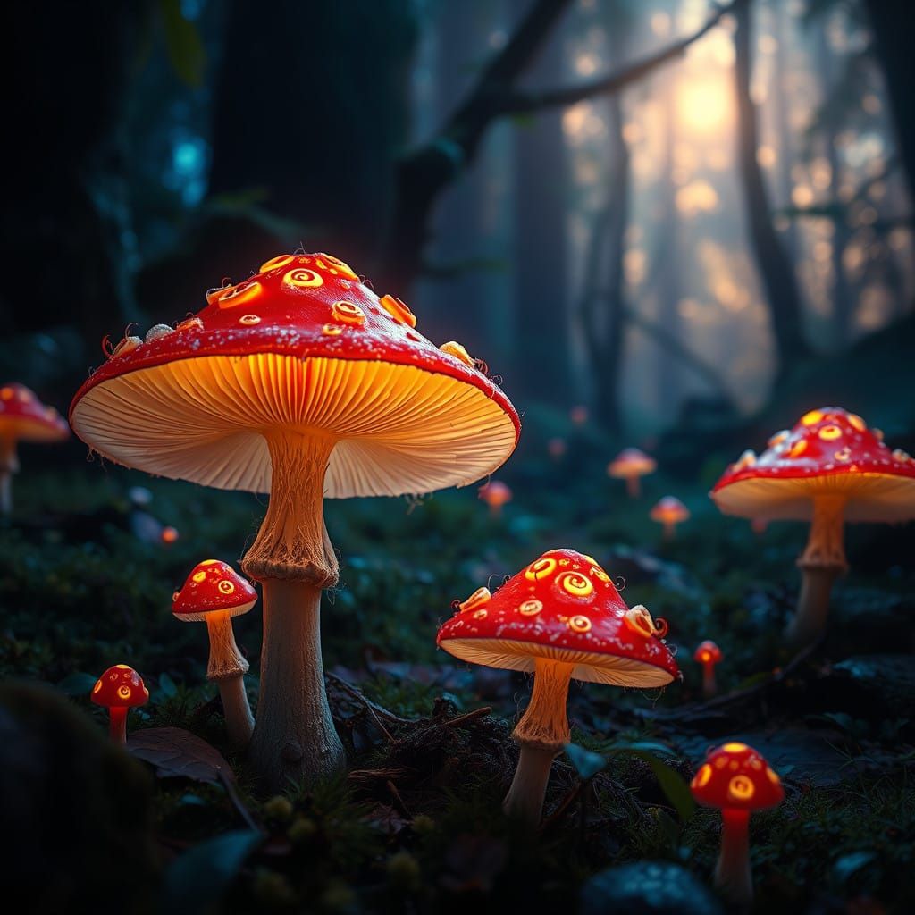 Luminous Mycelium Blooms in an Ethereal Forest