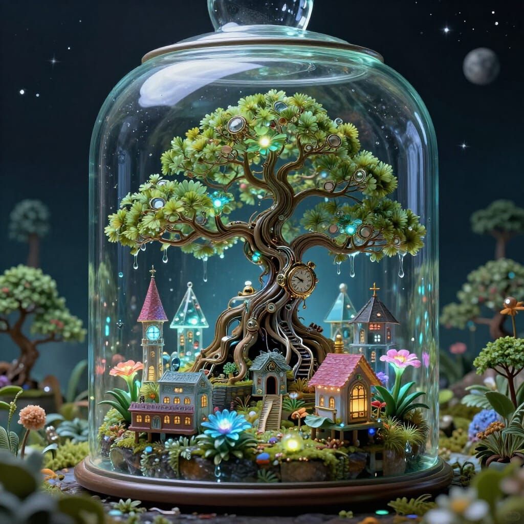 Clockpunk Village Garden in Celestial Jar