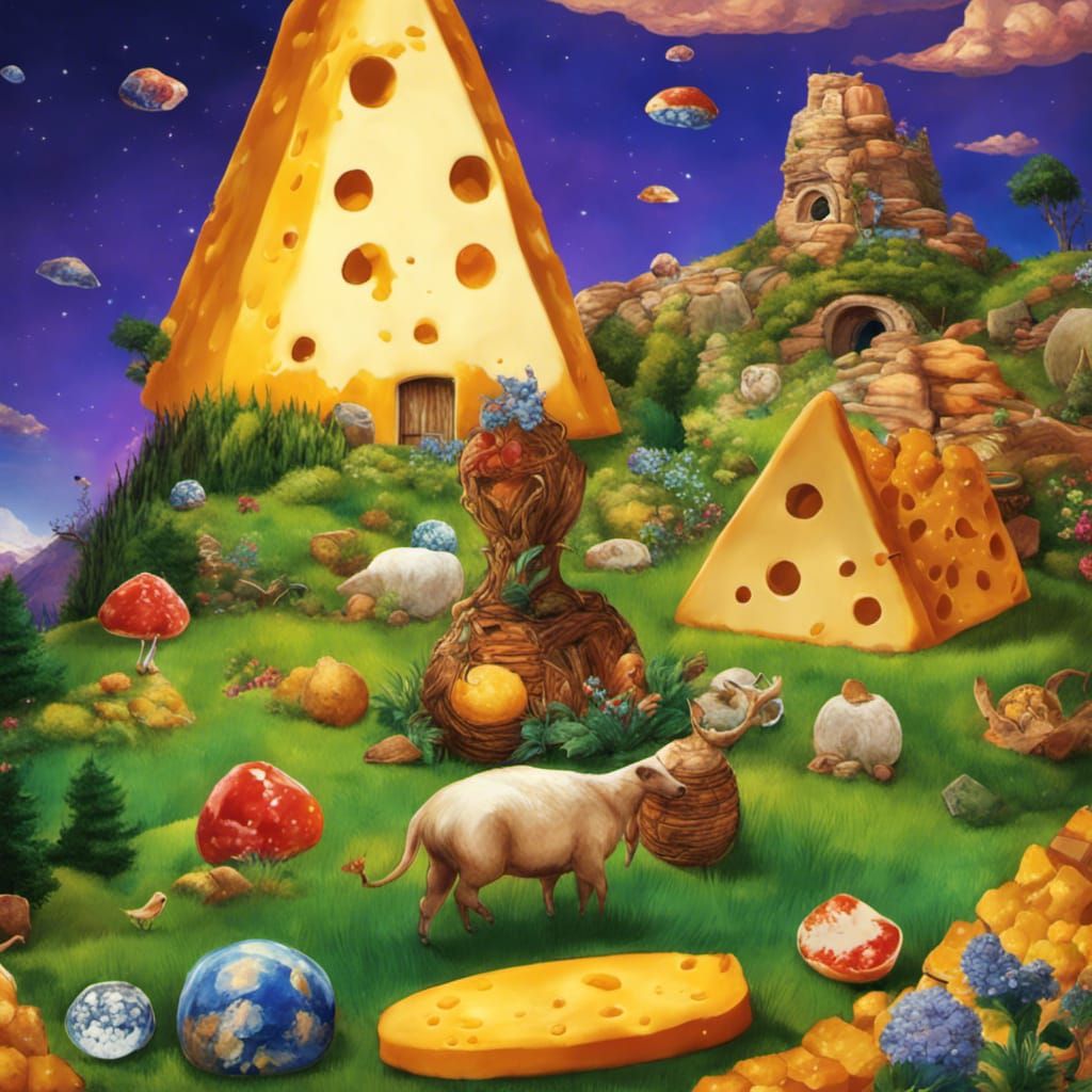 Enchanted Cheese Village with Glowing Landscapes