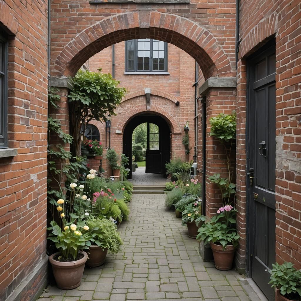 Courtyard View Through Doorway in Dutch Golden Age Style