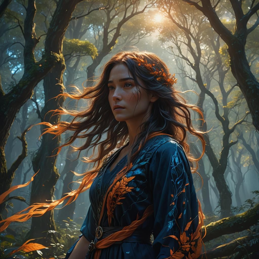 Mystical Forest: Woman's Hair in the Wind