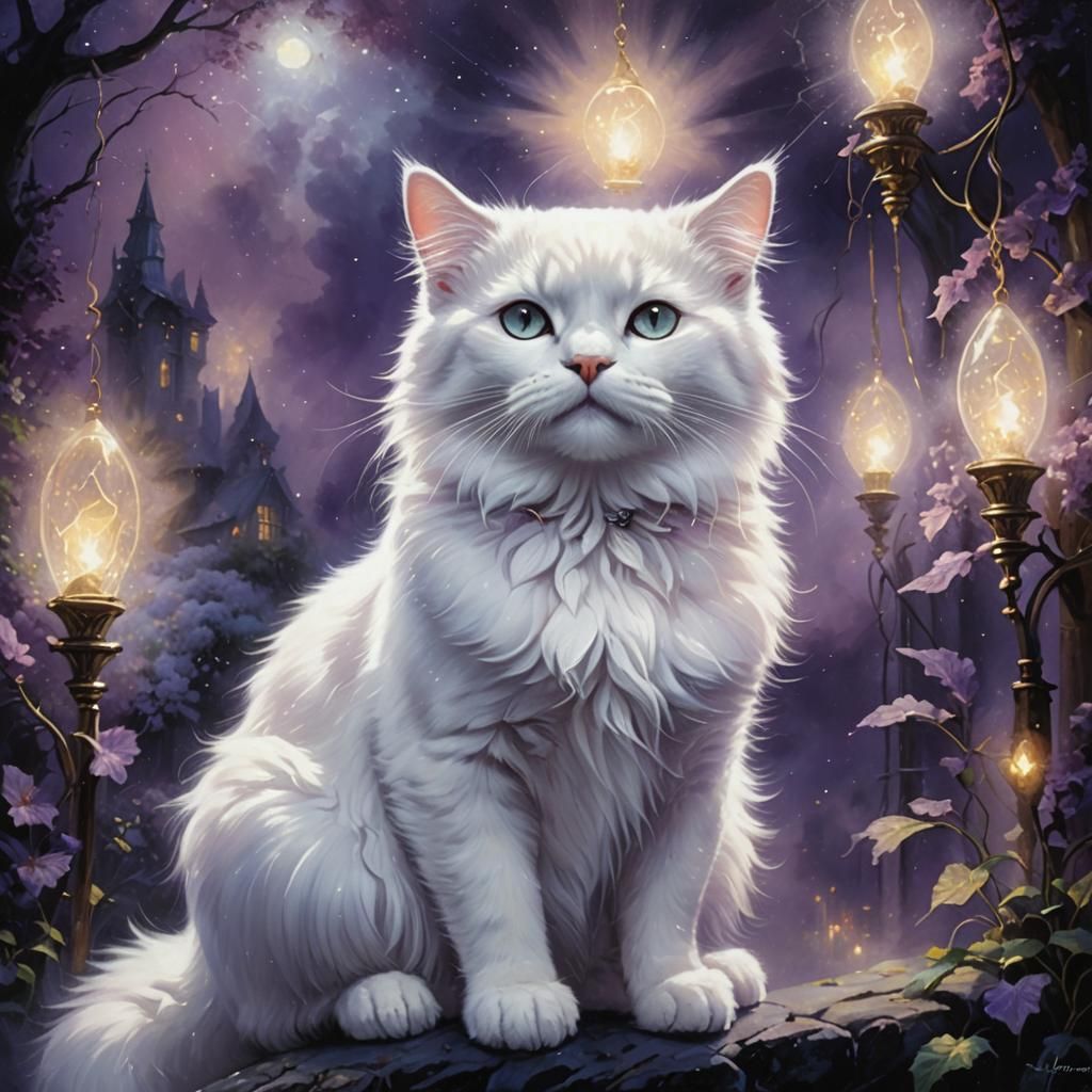 Luminescent White Cat in Ethereal Fantasy Style