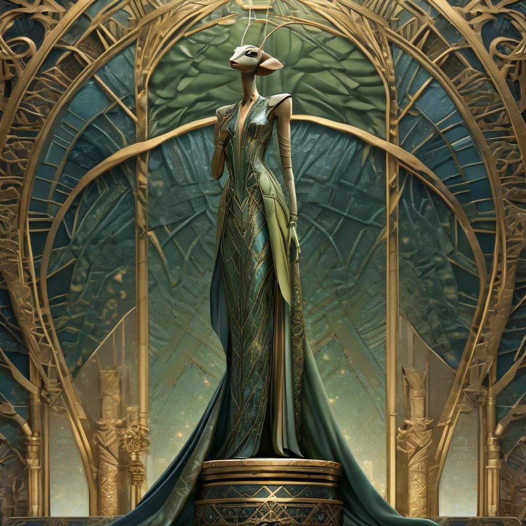 Praying Mantis in Art Deco Gown