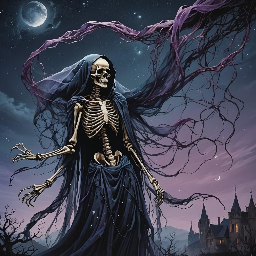 Eerie Dystopian Skeleton with Veil in Gothic Art Style