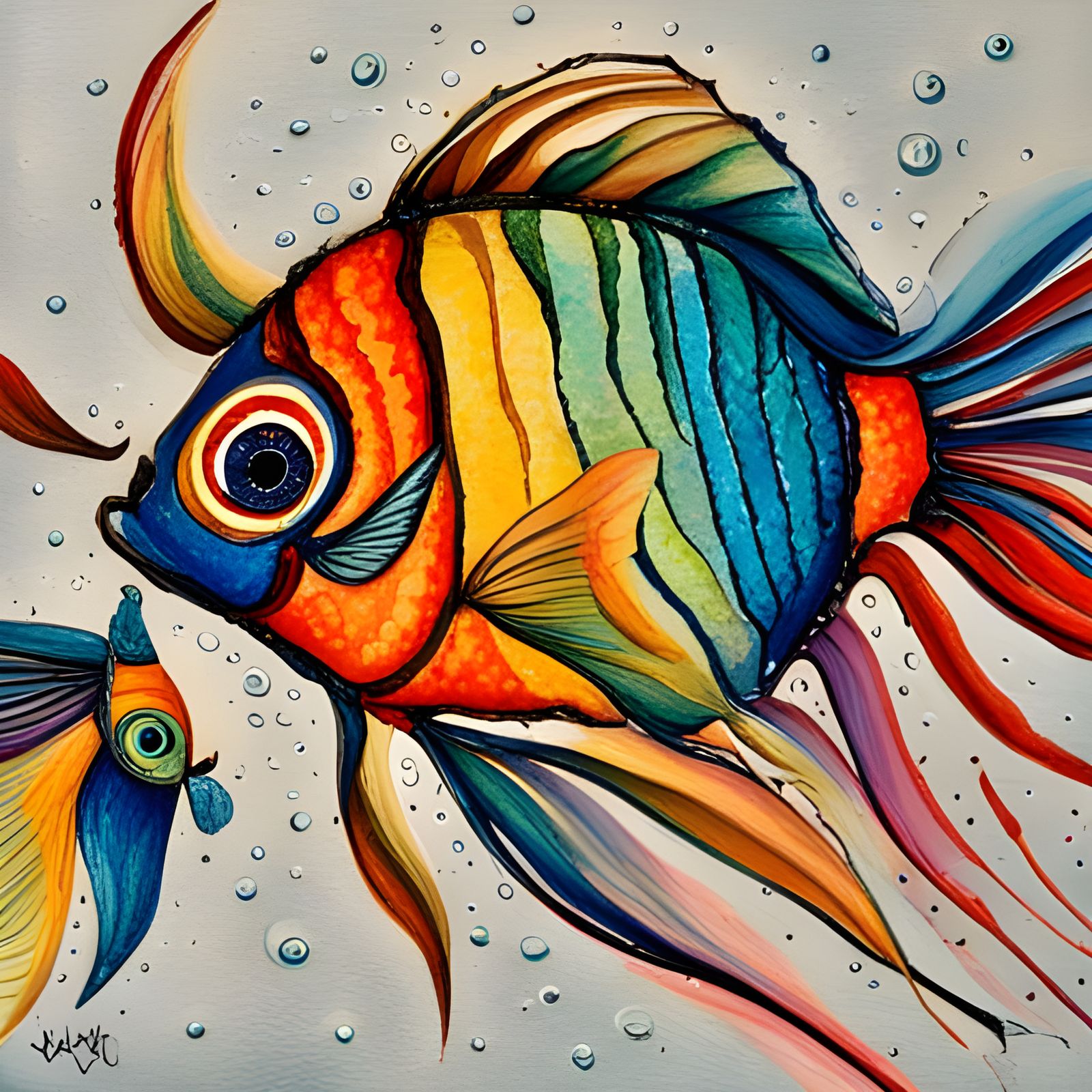 Abstract Rainbow Fish Art in Complementary Colors