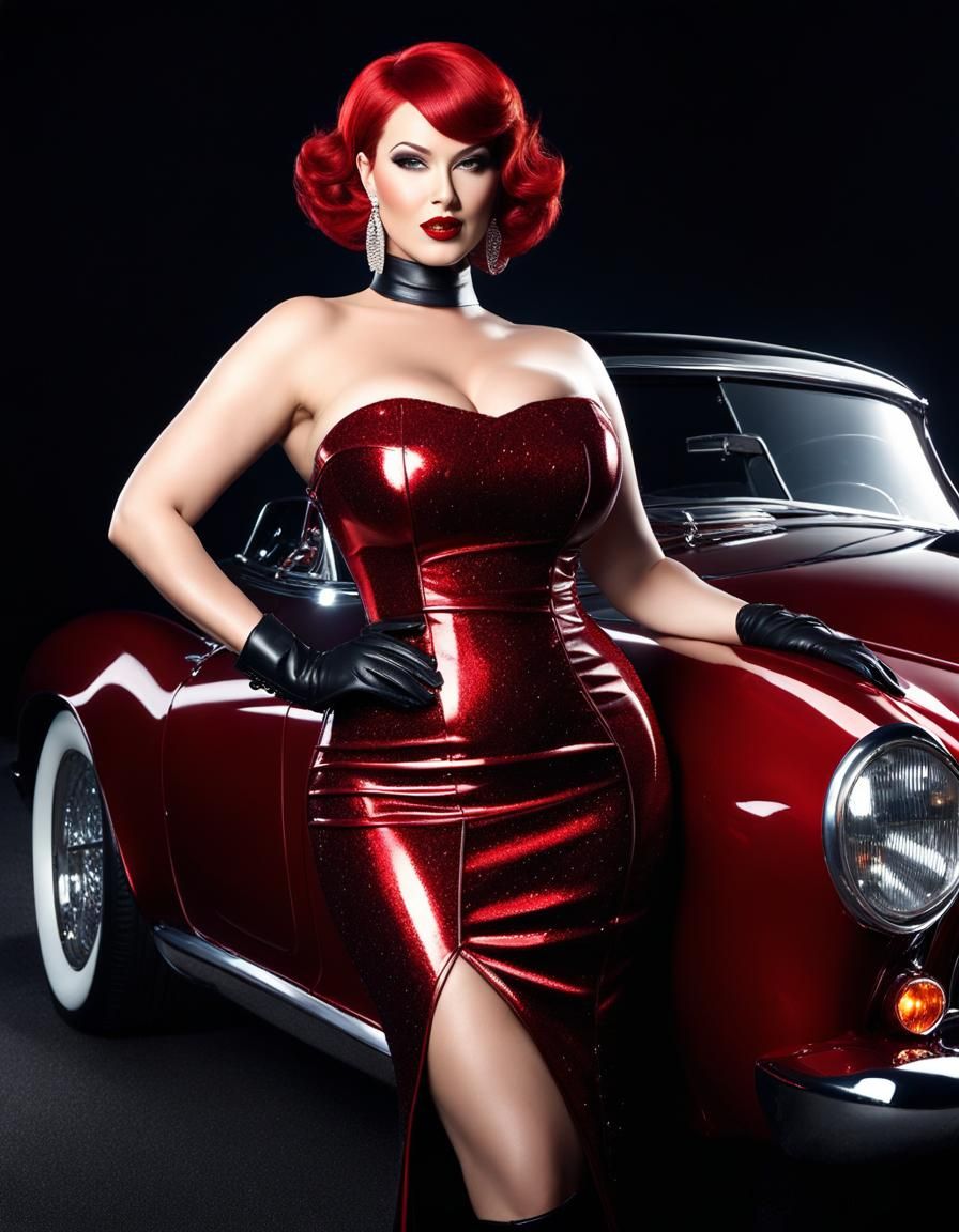 Voluptuous Woman in Red Dress, Pop Art Style