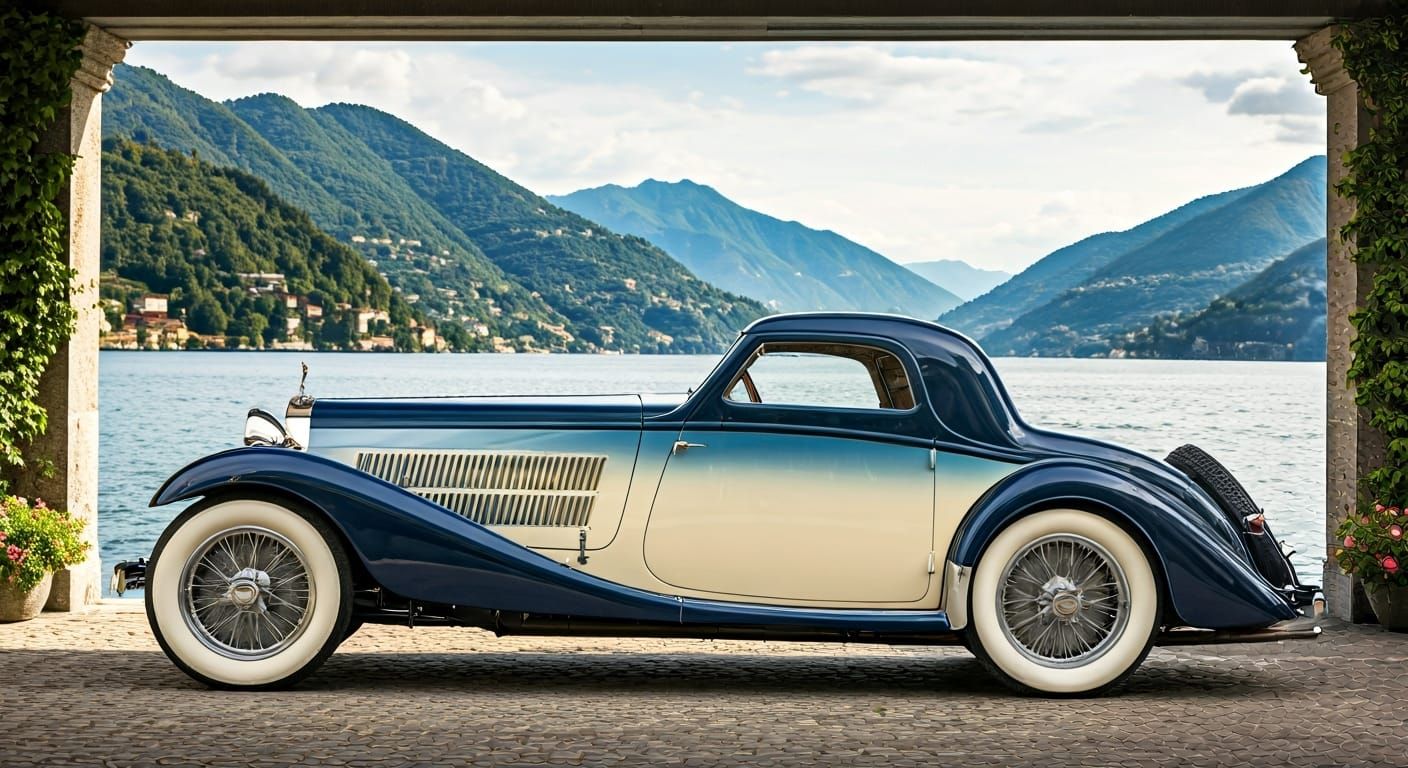 Luxurious 1932 Bugatti Royale Overlooking Lake Como