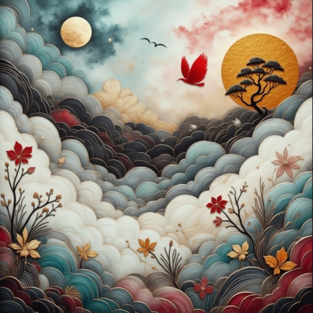 Surreal Landscape of a Majestic Moonlit World with Vibrant F...