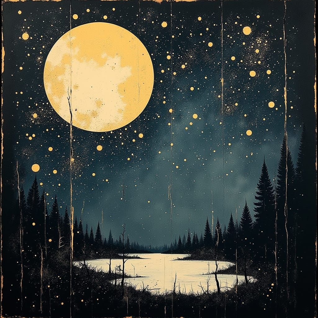 Lunar Landscape in Dreamy Watercolor Style