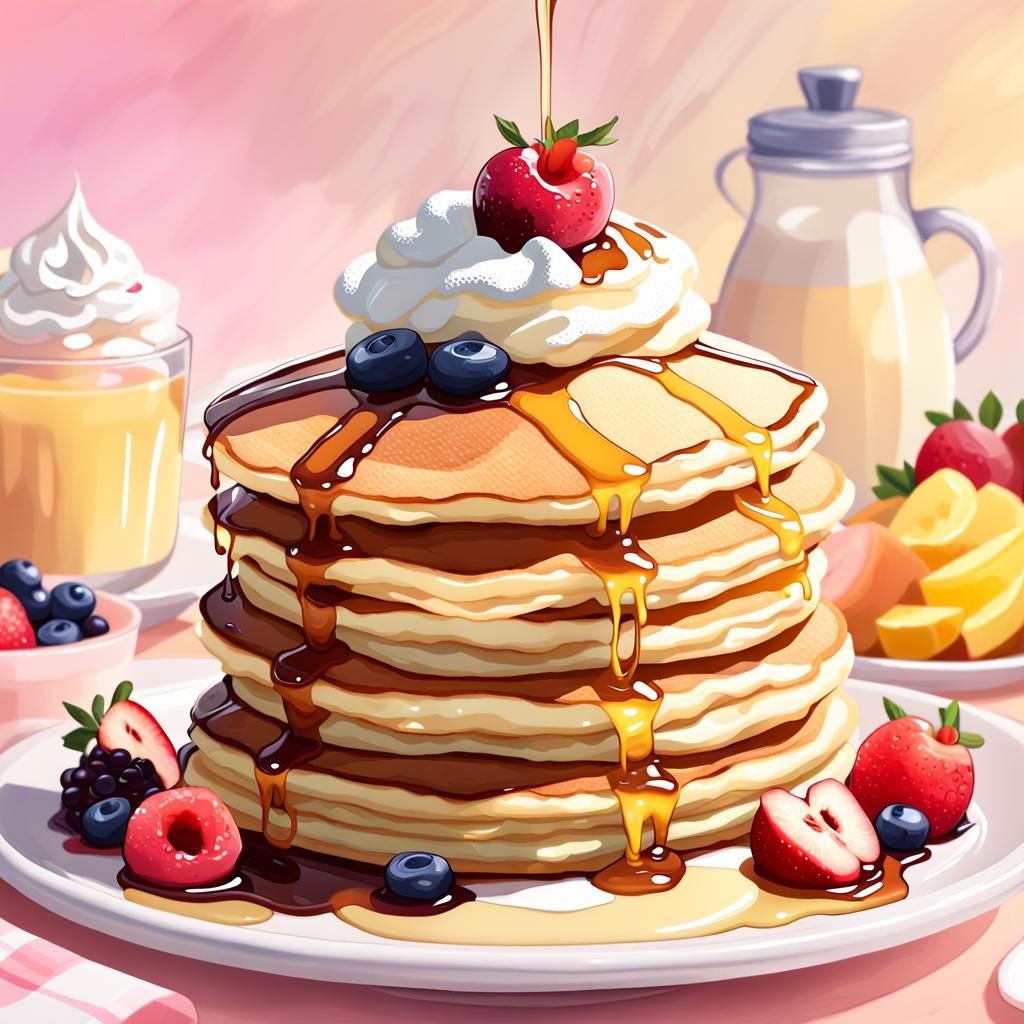 Fluffy Souffle Pancakes with Whipped Cream: Kawaii Food Art