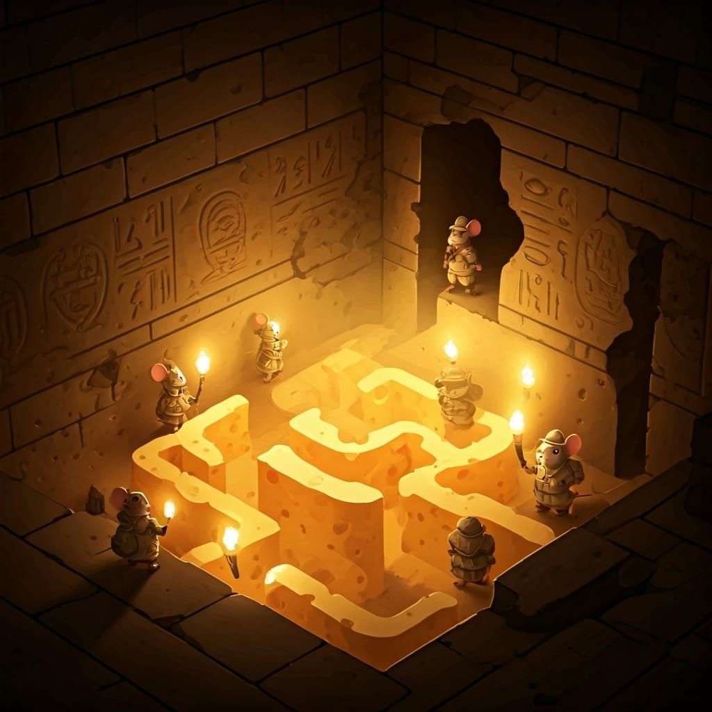 Mice Explorers in a Cheese Maze Pyramid