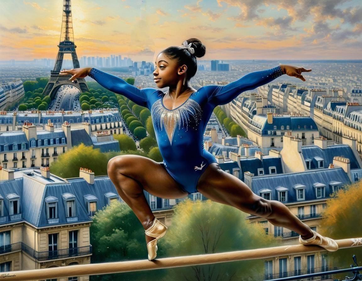 Gymnast in Paris: Hyperrealistic Pastel Trompe-l'œil