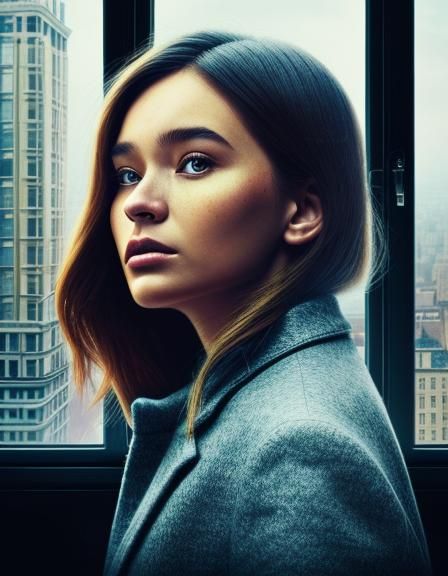 Woman in Window: Split Image in Digital Art Style