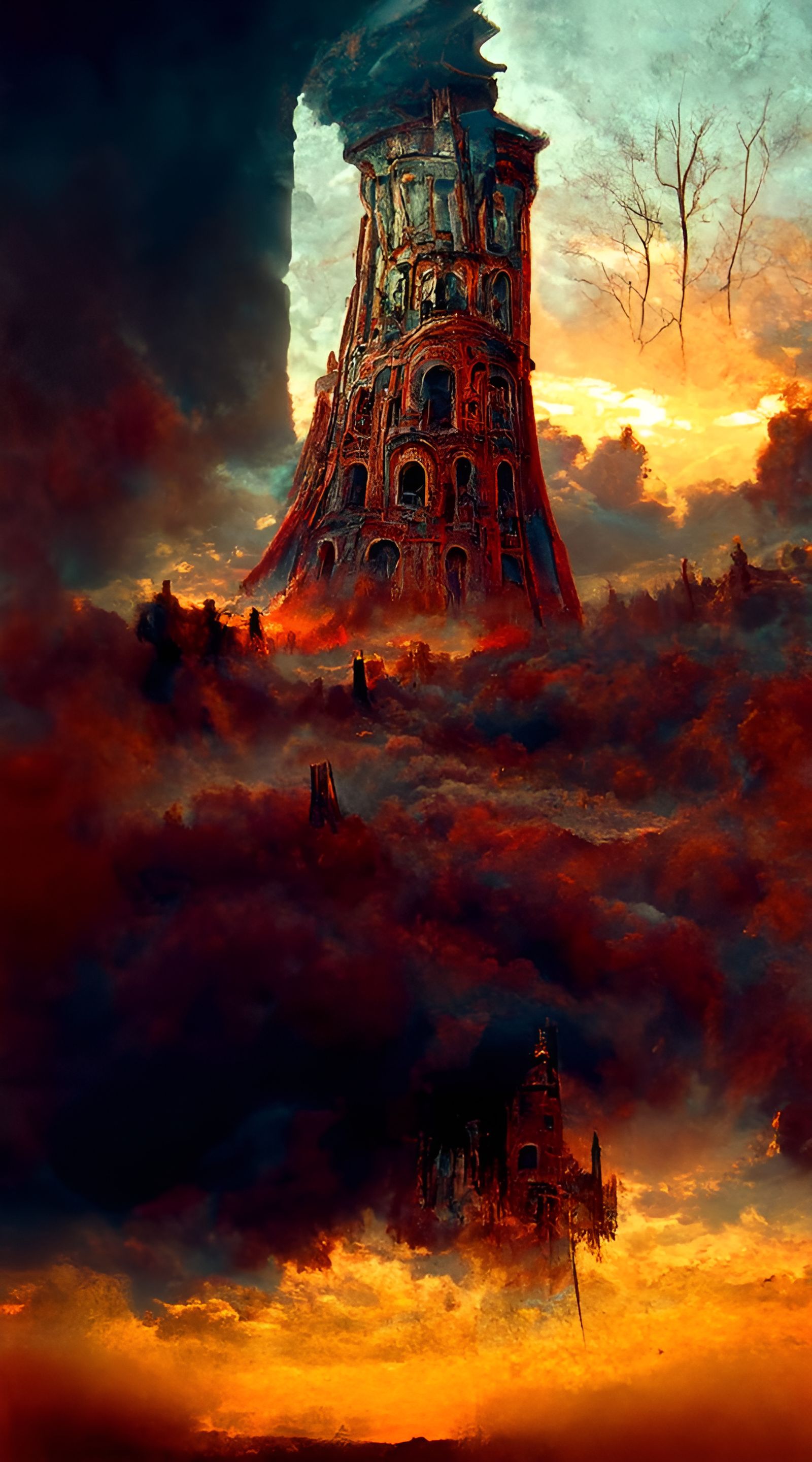 Tower Ablaze: Hyperdetailed Matte Painting