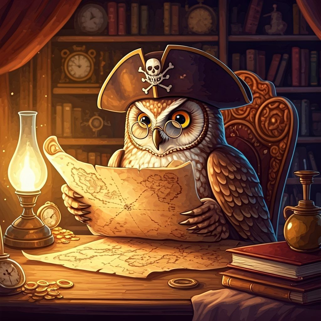 Steampunk Owl Pirate Unravels Treasure Map