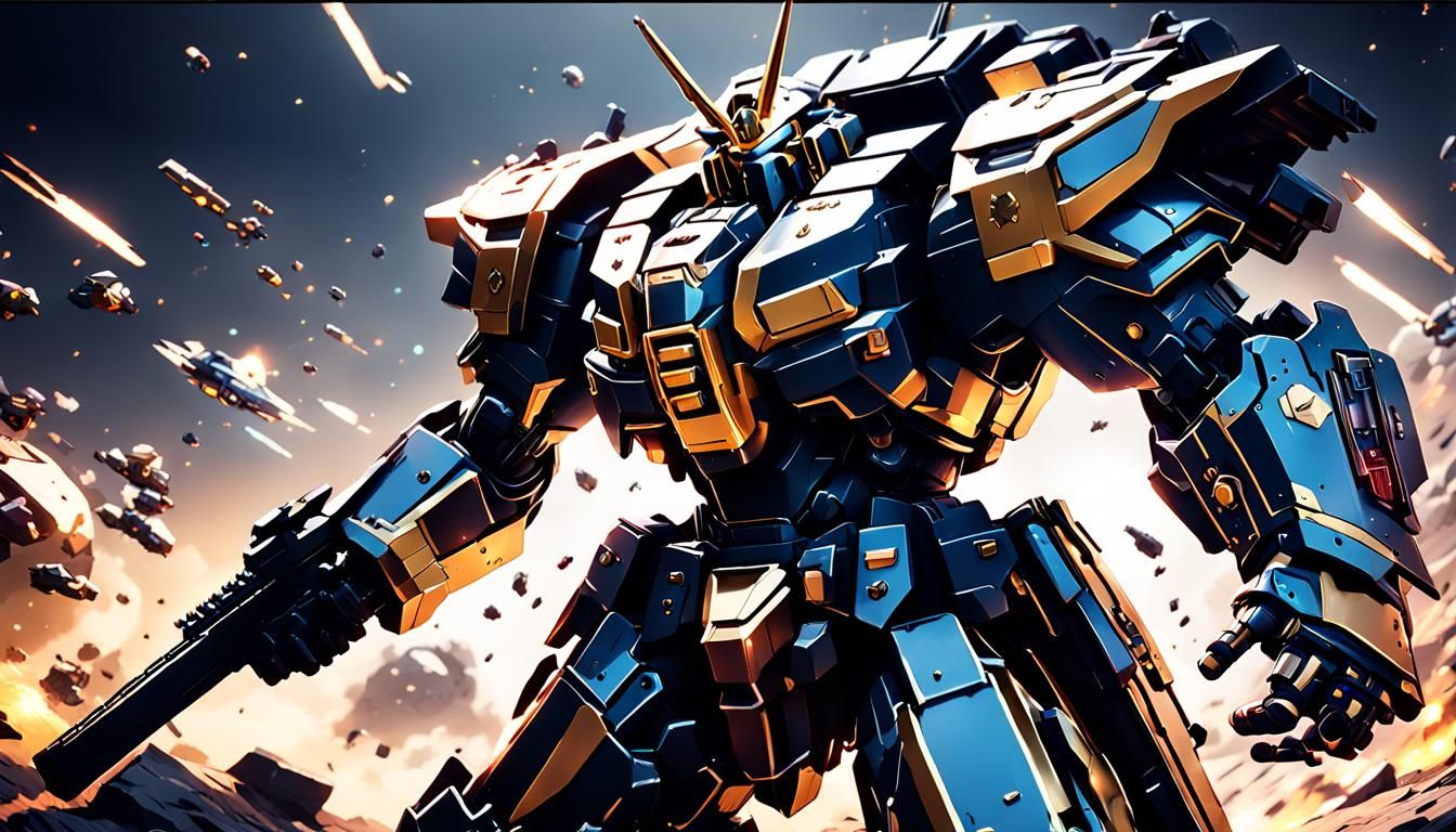 Anime Gundam Warrior in Sci-Fi Battlefield