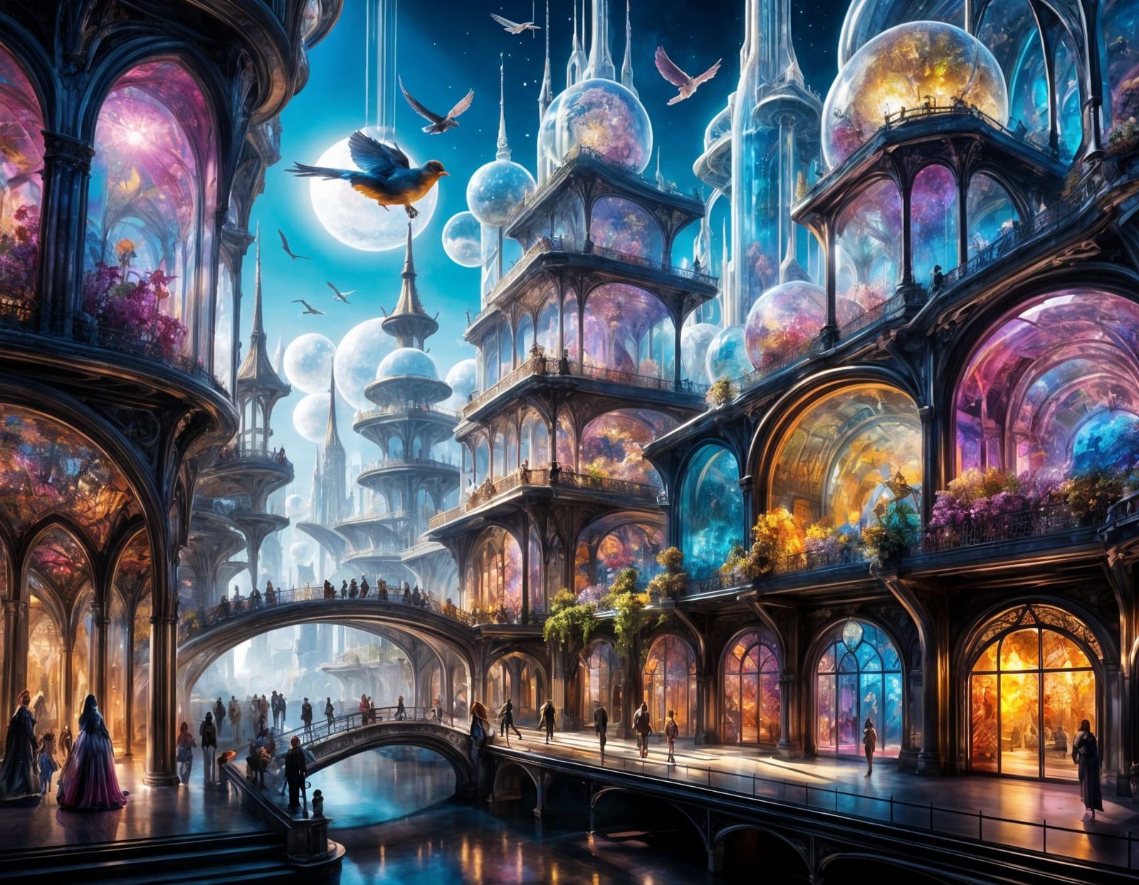 Ethereal Cityscape in Dazzling Glass and Light