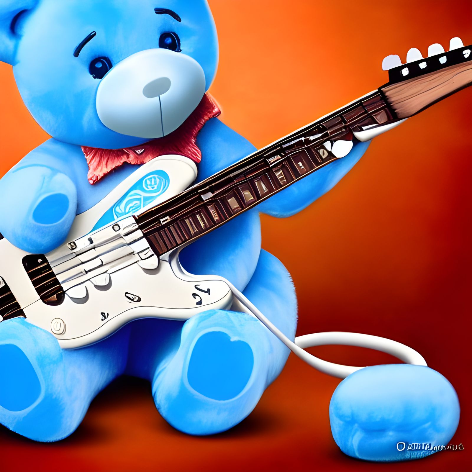Care Bear Plays Guitar in Rockwell Style