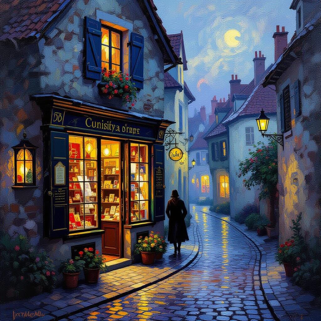 Neo-Impressionist European Street at Dusk