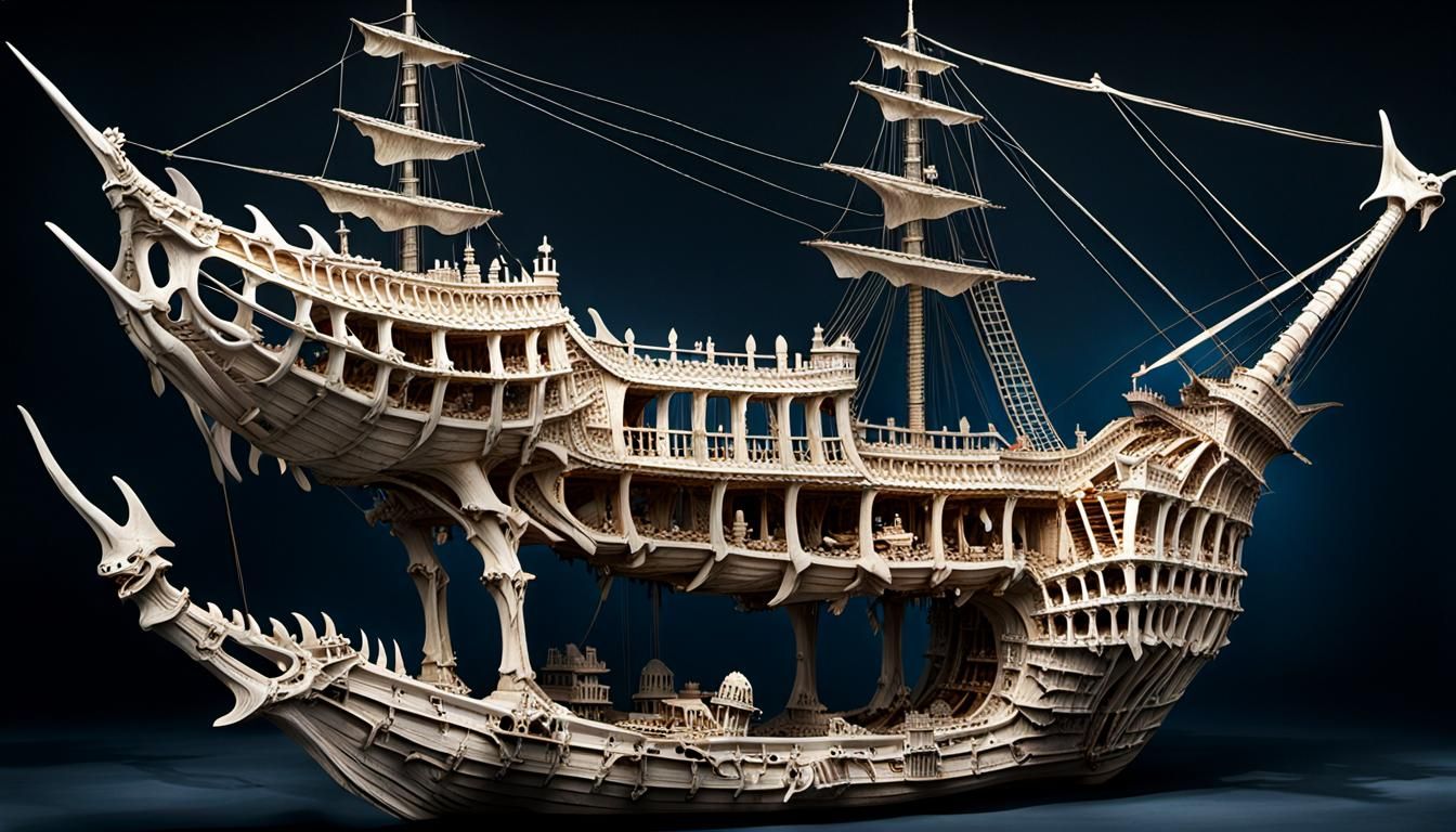 Bones Ship Made of Dragon and Whale Skeletons