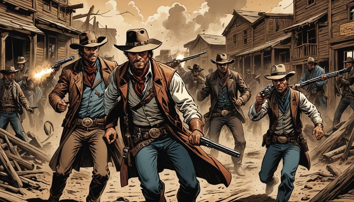Classic Western Gunfight in Comic Book Style
