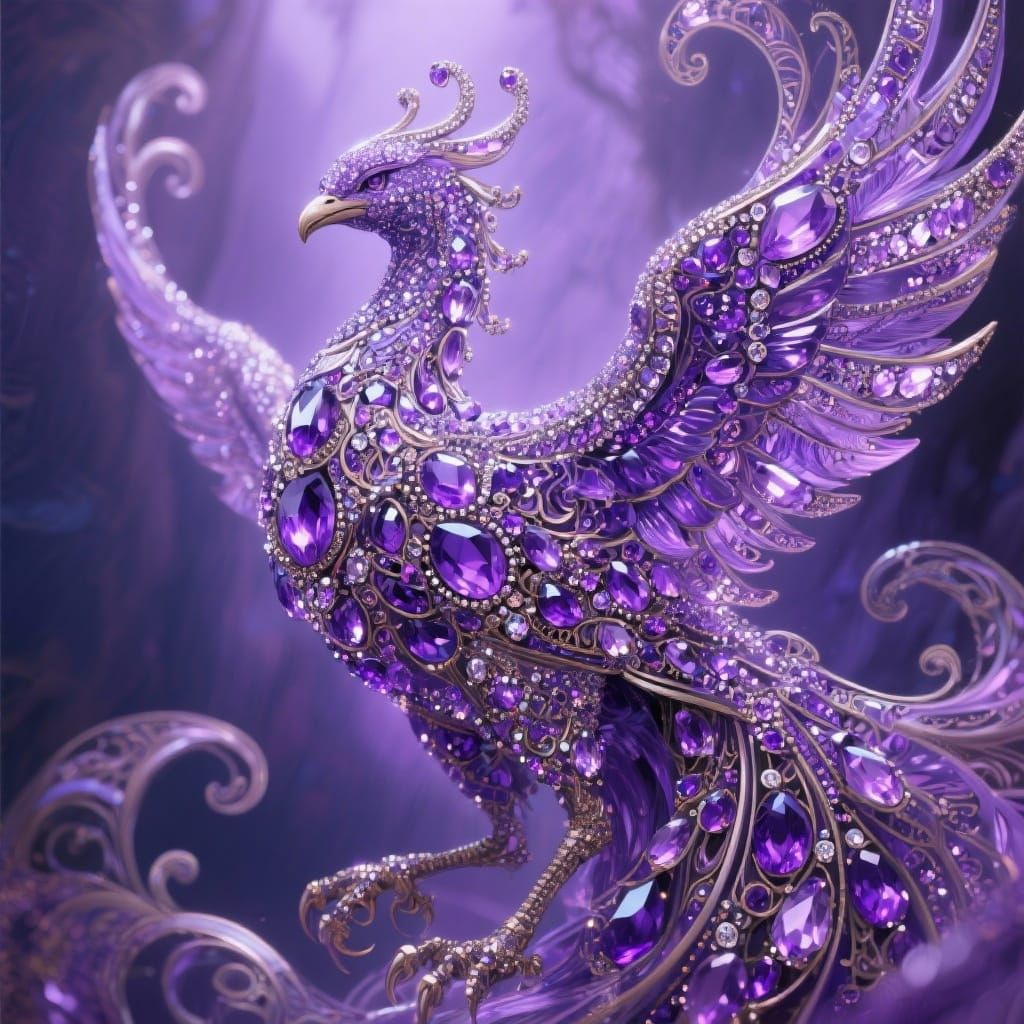 Amethyst Phoenix Crafted from Jewels