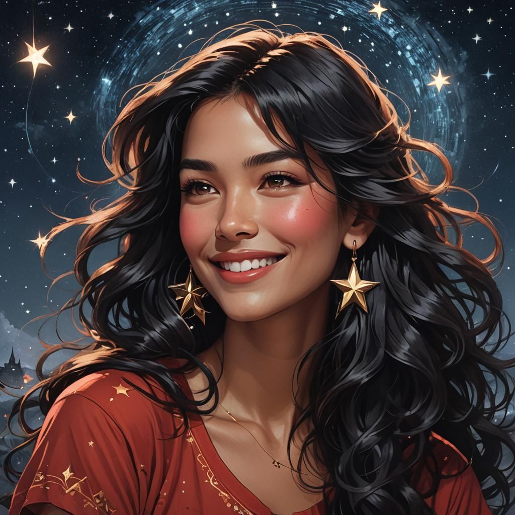 Woman with Black Hair Portrait in Hyperdetailed Style