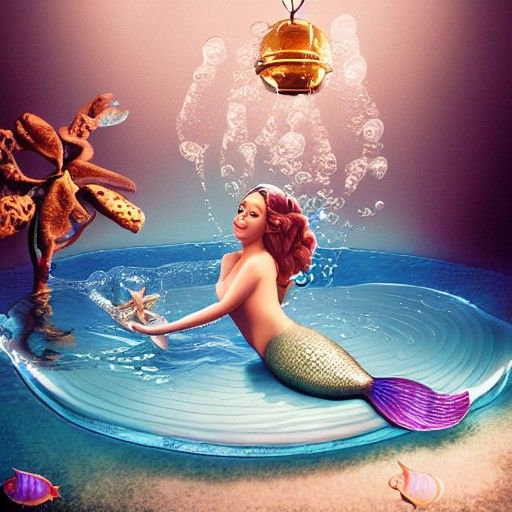 Mermaid in Bubble Bath: Detailed Matte Painting