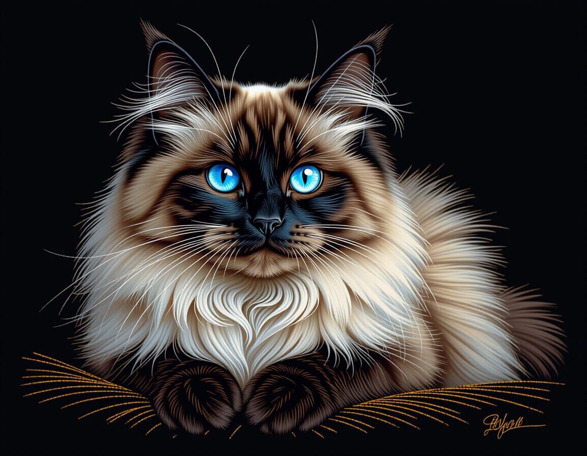 Himalayan Cat in Scratch Art Style